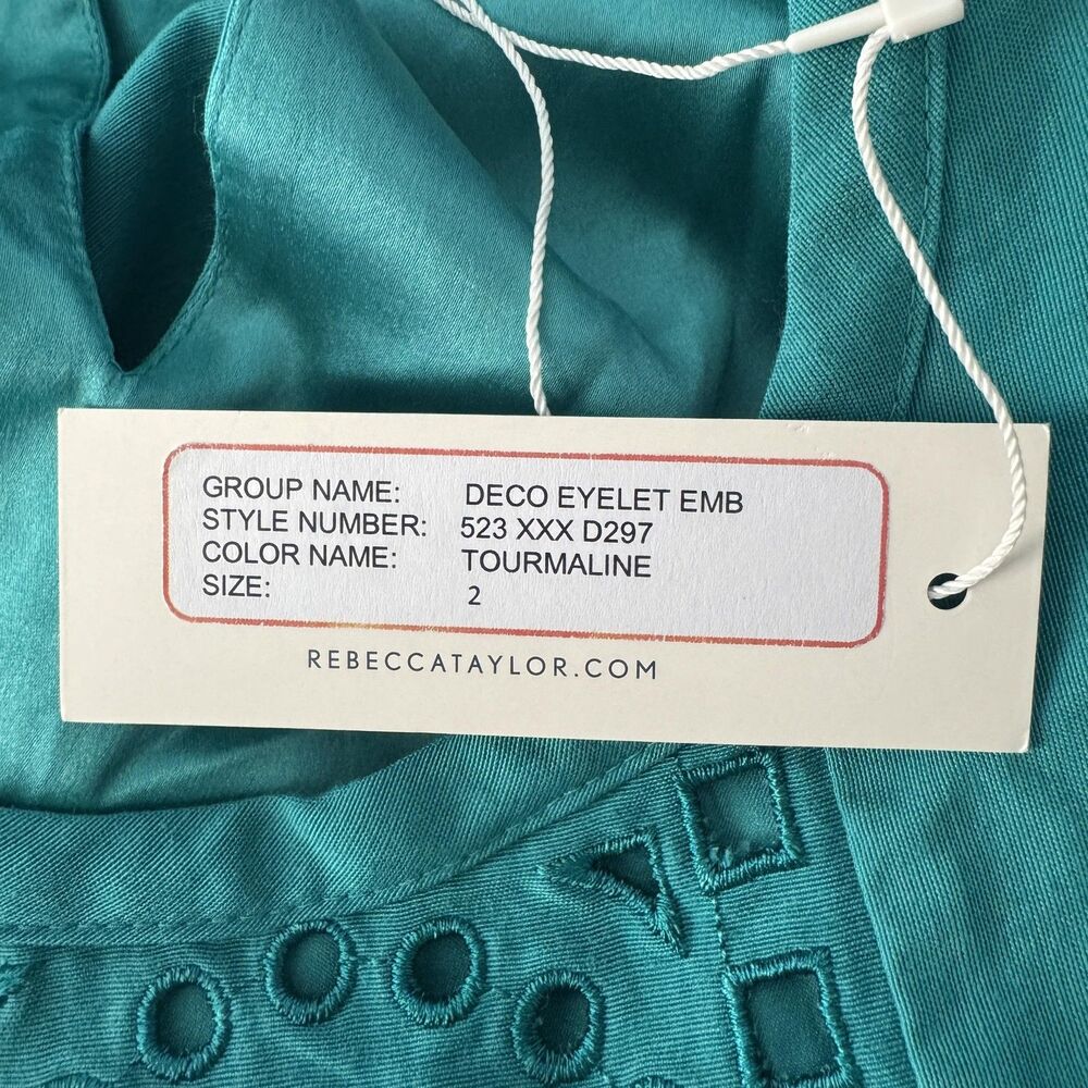 Rebecca Taylor Dress Womens 2 Teal Deco Eyelet Shift Flutter Embroidered Pockets - Picture 11 of 11